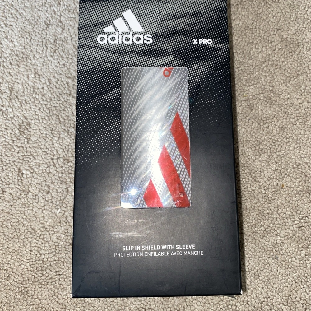 adidas Boys X Pro Slip in Shield Sleeve Silver Metallic Red/Black Size M